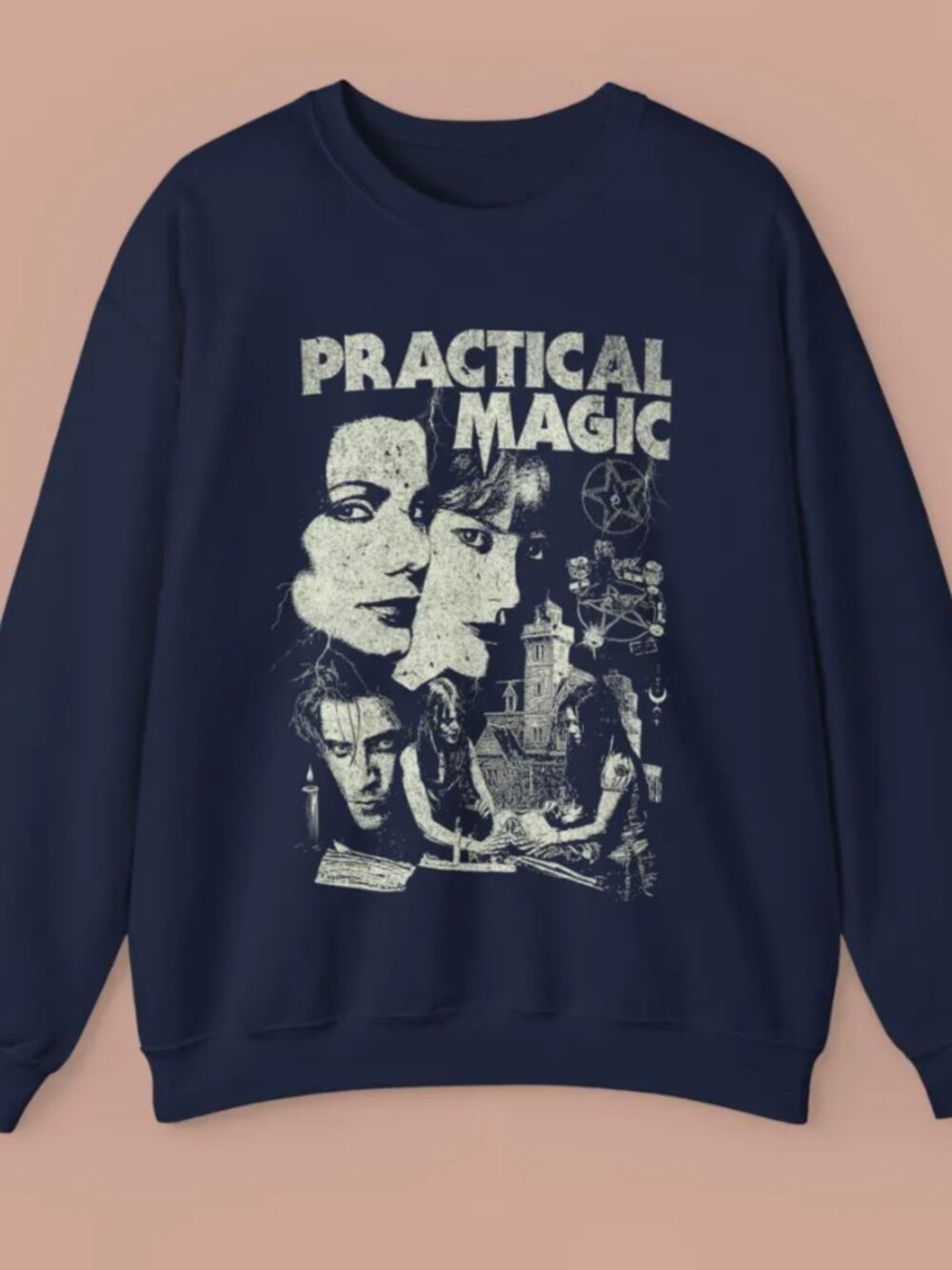 Gildan Navy Practical Magic Sandra Bullock Crewneck Sweatshirt